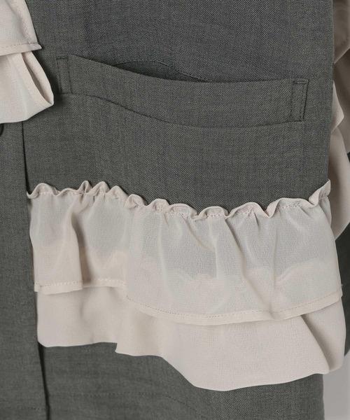 LEPSIM（レプシィム）の「《リネンライクドライシリーズ》フリルW長袖ジャケット　639012（テーラードジャケット・レディース・ブラック/チャコールグレー・FREE）」の9枚目の写真