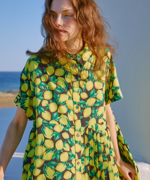 manana suerte（マニャーナスエルテ）の「プリントアシンメトリープリーツワンピース（ワンピース・レディース・ブラック/イエロー・FREE）」の22枚目の写真