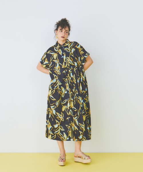 manana suerte（マニャーナスエルテ）の「プリントアシンメトリープリーツワンピース（ワンピース・レディース・ブラック/イエロー・FREE）」の20枚目の写真