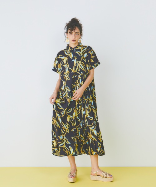 manana suerte（マニャーナスエルテ）の「プリントアシンメトリープリーツワンピース（ワンピース・レディース・ブラック/イエロー・FREE）」の19枚目の写真