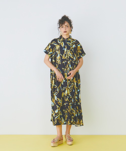 manana suerte（マニャーナスエルテ）の「プリントアシンメトリープリーツワンピース（ワンピース・レディース・ブラック/イエロー・FREE）」の21枚目の写真