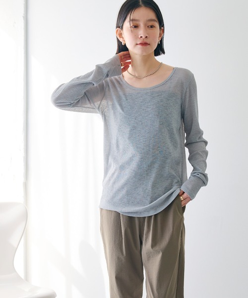 CROSS FUNCTION（クロスファンクション）の「エブ楽 シアーリブロングTシャツ【CROSS FUNCTION/クロスファンクション】（Tシャツ/カットソー・レディース・ブラック/オフホワイト/ライトグレー・M/L/LL）」の21枚目の写真