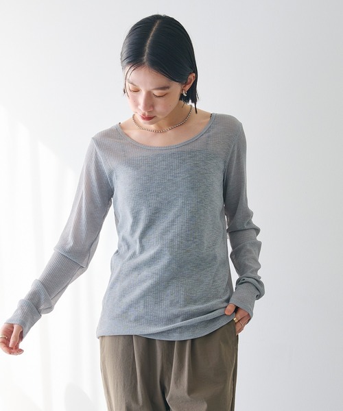 CROSS FUNCTION（クロスファンクション）の「エブ楽 シアーリブロングTシャツ【CROSS FUNCTION/クロスファンクション】（Tシャツ/カットソー・レディース・ブラック/オフホワイト/ライトグレー・M/L/LL）」の22枚目の写真