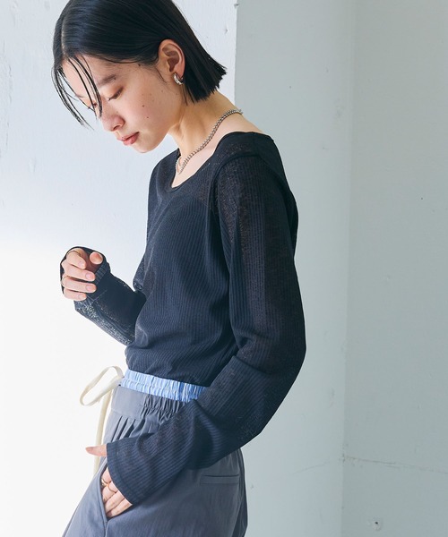 CROSS FUNCTION（クロスファンクション）の「エブ楽 シアーリブロングTシャツ【CROSS FUNCTION/クロスファンクション】（Tシャツ/カットソー・レディース・ブラック/オフホワイト/ライトグレー・M/L/LL）」の17枚目の写真