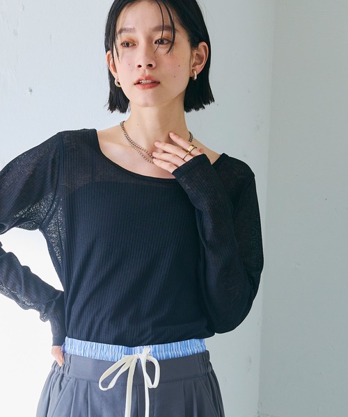 CROSS FUNCTION（クロスファンクション）の「エブ楽 シアーリブロングTシャツ【CROSS FUNCTION/クロスファンクション】（Tシャツ/カットソー・レディース・ブラック/オフホワイト/ライトグレー・M/L/LL）」の15枚目の写真