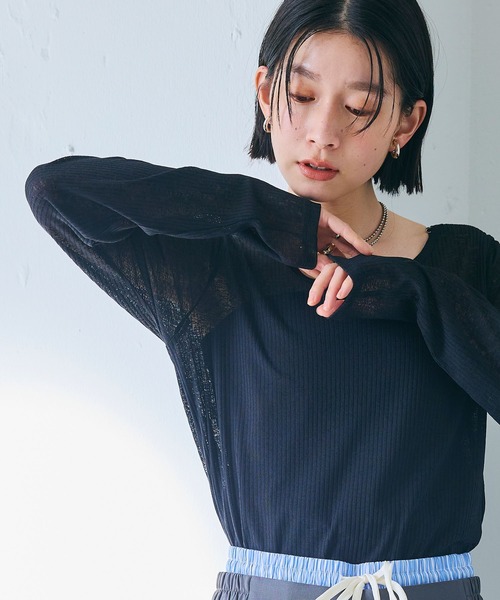 CROSS FUNCTION（クロスファンクション）の「エブ楽 シアーリブロングTシャツ【CROSS FUNCTION/クロスファンクション】（Tシャツ/カットソー・レディース・ブラック/オフホワイト/ライトグレー・M/L/LL）」の18枚目の写真