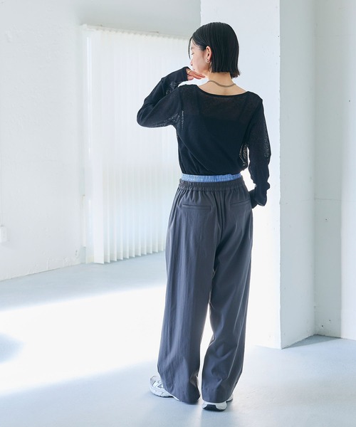 CROSS FUNCTION（クロスファンクション）の「エブ楽 シアーリブロングTシャツ【CROSS FUNCTION/クロスファンクション】（Tシャツ/カットソー・レディース・ブラック/オフホワイト/ライトグレー・M/L/LL）」の12枚目の写真