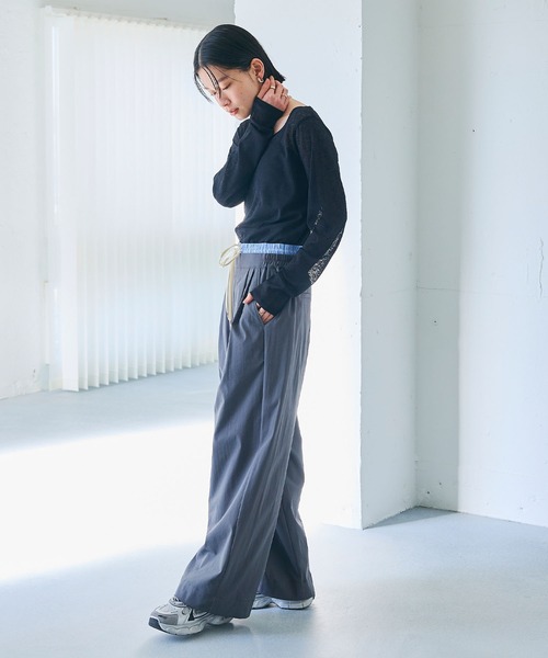 CROSS FUNCTION（クロスファンクション）の「エブ楽 シアーリブロングTシャツ【CROSS FUNCTION/クロスファンクション】（Tシャツ/カットソー・レディース・ブラック/オフホワイト/ライトグレー・M/L/LL）」の11枚目の写真