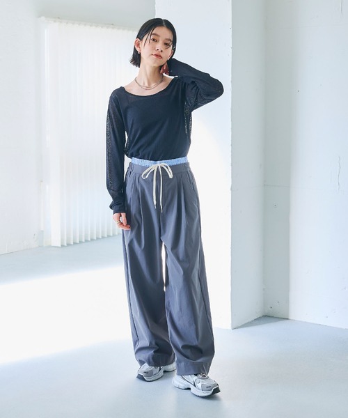 CROSS FUNCTION（クロスファンクション）の「エブ楽 シアーリブロングTシャツ【CROSS FUNCTION/クロスファンクション】（Tシャツ/カットソー・レディース・ブラック/オフホワイト/ライトグレー・M/L/LL）」の19枚目の写真