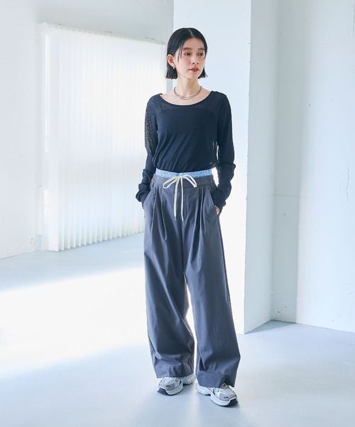 CROSS FUNCTION（クロスファンクション）の「エブ楽 シアーリブロングTシャツ【CROSS FUNCTION/クロスファンクション】（Tシャツ/カットソー・レディース・ブラック/オフホワイト/ライトグレー・M/L/LL）」の10枚目の写真