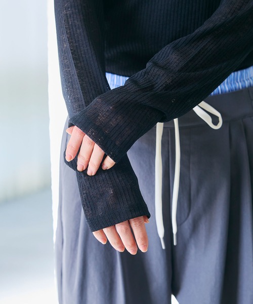 CROSS FUNCTION（クロスファンクション）の「エブ楽 シアーリブロングTシャツ【CROSS FUNCTION/クロスファンクション】（Tシャツ/カットソー・レディース・ブラック/オフホワイト/ライトグレー・M/L/LL）」の13枚目の写真