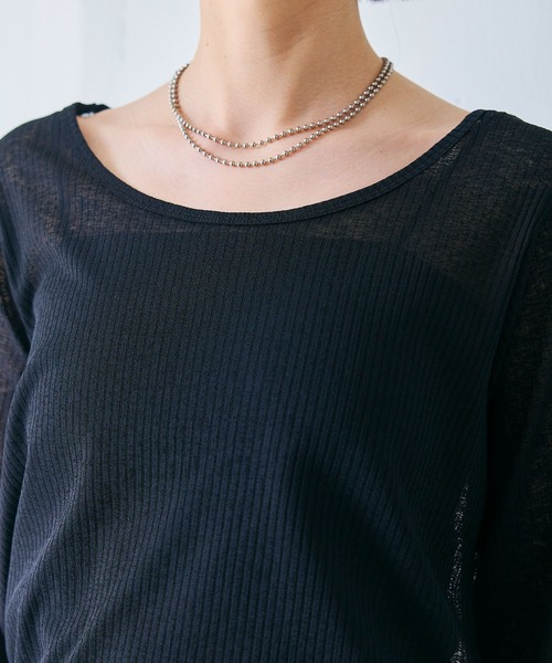 CROSS FUNCTION（クロスファンクション）の「エブ楽 シアーリブロングTシャツ【CROSS FUNCTION/クロスファンクション】（Tシャツ/カットソー・レディース・ブラック/オフホワイト/ライトグレー・M/L/LL）」の14枚目の写真