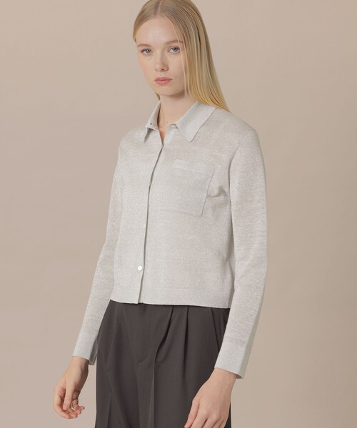 MACKINTOSH LONDON(マッキントッシュ ロンドン)の「【婦人画報4月号掲載】シャイニーリネンニットシャツ(シャツ/ブラウス・レディース・ブルー系その他2/イエロー/ライトグレー・38/40)」の1枚目の写真