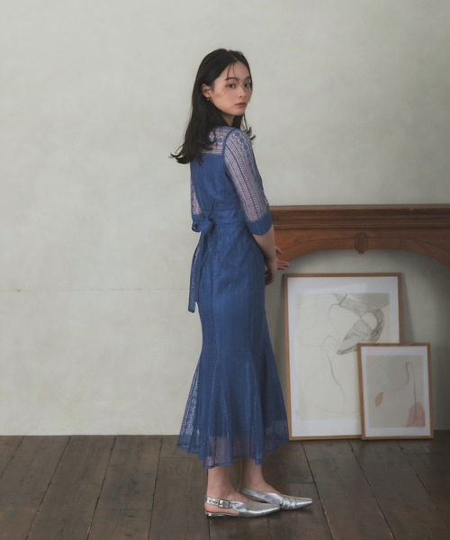 Rose of Sharon(ローズオブシャロン)の「総レースバックリボンマーメイドドレス(ドレス・レディース・ダークオレンジ/ダークグリーン/グレイッシュブルー/ピーコックグリーン系/チャコール・S/M)」の1枚目の写真