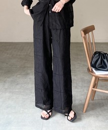 She's Closet | 花柄 エンブロイダリー 刺繍レース ストレート ルーズ イージー ワイドパンツ(その他パンツ)