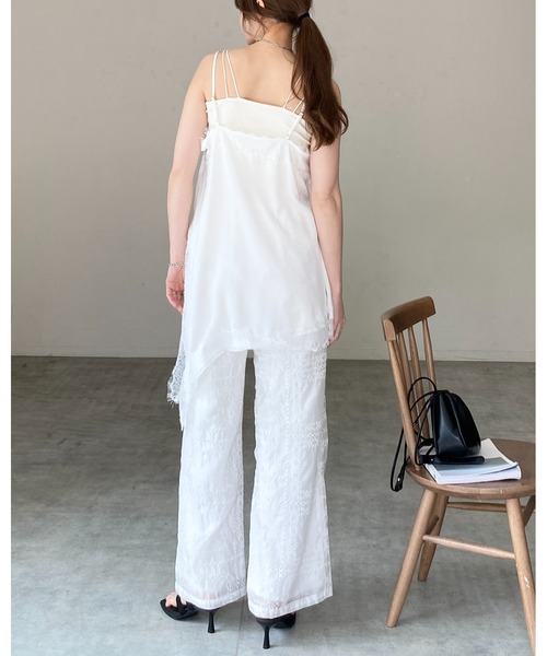 She's Closet(シーズクローゼット)の「花柄 エンブロイダリー 刺繍レース ストレート ルーズ イージー ワイドパンツ(その他パンツ・レディース・オフホワイト/ブラック・FREE)」の4枚目の写真