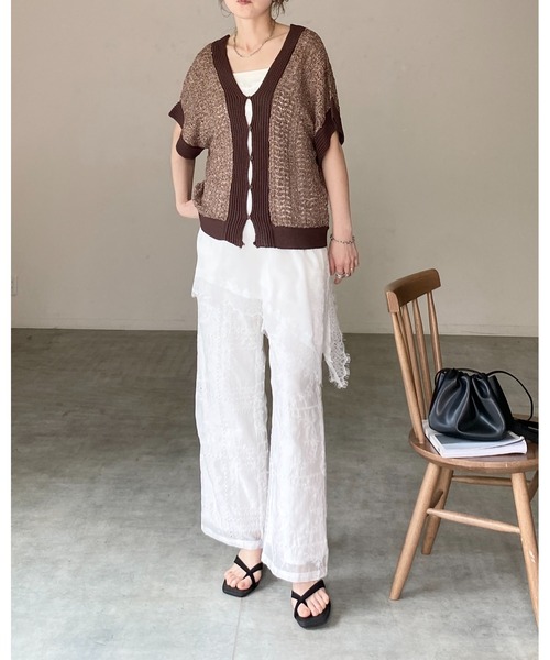 She's Closet(シーズクローゼット)の「花柄 エンブロイダリー 刺繍レース ストレート ルーズ イージー ワイドパンツ(その他パンツ・レディース・オフホワイト/ブラック・FREE)」の15枚目の写真