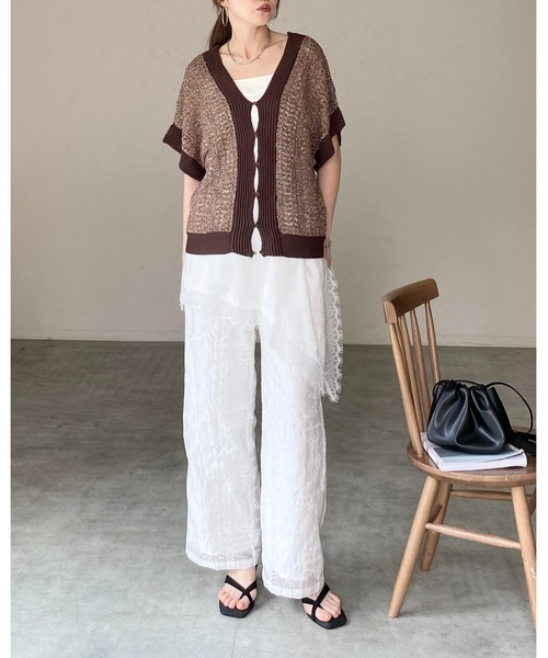 She's Closet(シーズクローゼット)の「花柄 エンブロイダリー 刺繍レース ストレート ルーズ イージー ワイドパンツ(その他パンツ・レディース・オフホワイト/ブラック・FREE)」の16枚目の写真