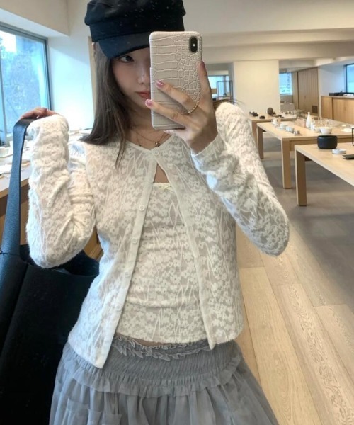 semplice（センプリチェ）の「フラワーレース カーディガン キャミ セット（カーディガン/ボレロ・レディース・ブラック/ホワイト・F）」の10枚目の写真