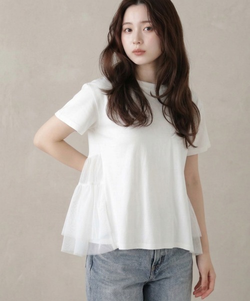 Lateru(ラテル)の「チュールパッチワークTシャツ(Tシャツ/カットソー・レディース・ブラック/ホワイト・FREE)」の5枚目の写真