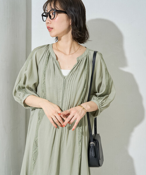 FREAK'S STORE(フリークスストア)の「限定展開 インド モスコットン レース 半袖 ワンピース(ワンピース・レディース・ブルーグリーン/オフホワイト/ブラック/ベージュ・SMALL/MEDIUM)」の11枚目の写真