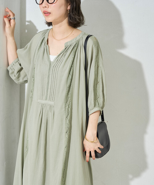 FREAK'S STORE(フリークスストア)の「限定展開 インド モスコットン レース 半袖 ワンピース(ワンピース・レディース・ブルーグリーン/オフホワイト/ブラック/ベージュ・SMALL/MEDIUM)」の12枚目の写真