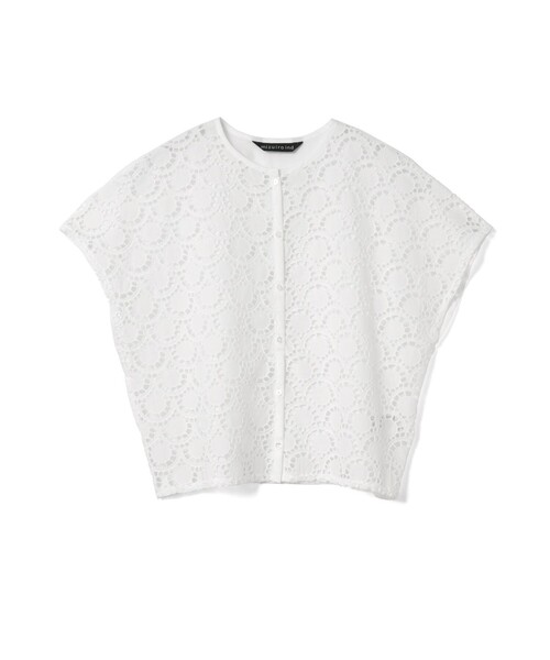 美品！mizuiro ind レースコンビクルーネックシャツ セール】mizuiro ind レースコンビクルーネックシャツ（シャツ