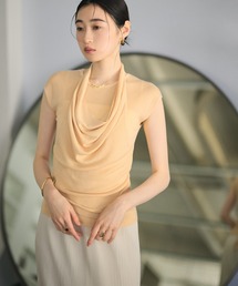 drape halter neck layered knit tops /ドレープネックレイヤードニットトップス