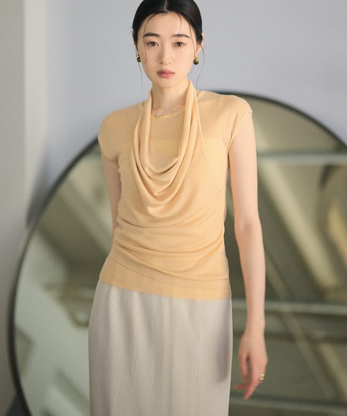 LAULEN(ローレン)の「drape halter neck layered knit tops /ドレープネックレイヤードニットトップス(ニット/セーター・レディース・オレンジ系/アイボリー/ブラック/グレー・FREE)」の16枚目の写真