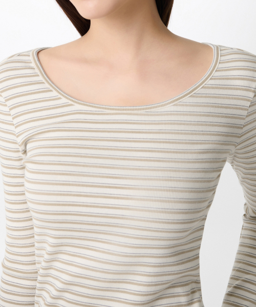 MUSINSA STANDARD WOMAN（ムシンサスタンダードウーマン）の「ウィメンズストライプリブスリム長袖Tシャツ[クリーム]（Tシャツ/カットソー・レディース・その他・X-SMALL/SMALL/MEDIUM/LARGE）」の4枚目の写真