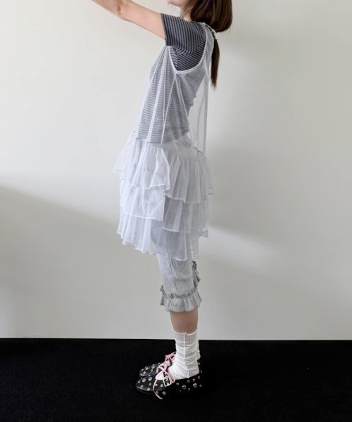 B.I.D.（ビーアイディー）の「《Bz》フリルカプリパンツ ミモレ丈 スリムバイカー(MA/EKW154)（その他パンツ・レディース・グレー/ブラック・FREE）」の10枚目の写真
