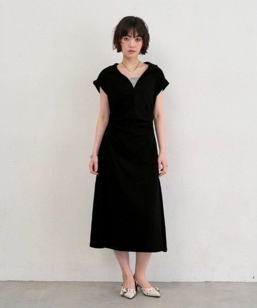 NUJOH(ヌゾ)の「Polo Wrap Midi Dress / ポロラップミディワンピース(ワンピース・レディース・ネイビー/ブラック/グレー・FREE)」の2枚目の写真