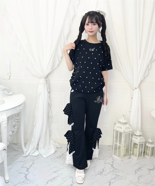Ank Rouge（アンクルージュ）の「ドットリボンのふりふりのカットパンツ（その他パンツ・レディース・ブラック/ピンク・M）」の3枚目の写真