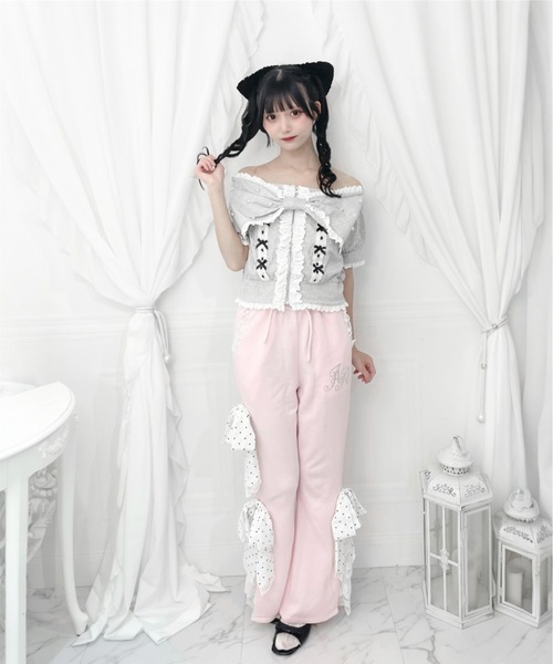 Ank Rouge（アンクルージュ）の「ドットリボンのふりふりのカットパンツ（その他パンツ・レディース・ブラック/ピンク・M）」の7枚目の写真