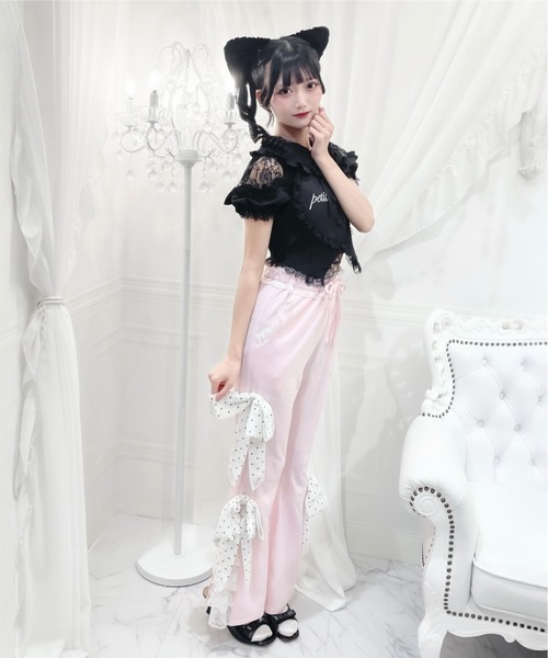 Ank Rouge（アンクルージュ）の「ドットリボンのふりふりのカットパンツ（その他パンツ・レディース・ブラック/ピンク・M）」の10枚目の写真