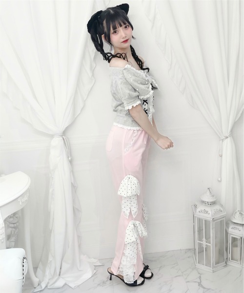 Ank Rouge（アンクルージュ）の「ドットリボンのふりふりのカットパンツ（その他パンツ・レディース・ブラック/ピンク・M）」の9枚目の写真