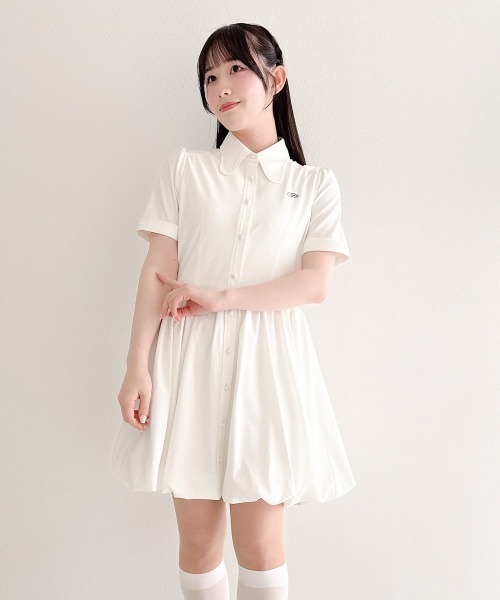 F i.n.t(フィント)の「ラビットカラーバルーンシャツワンピース/fint フィント(シャツワンピース・レディース・ライトイエロー/オフホワイト/ネイビー×ホワイト・FREE)」の2枚目の写真
