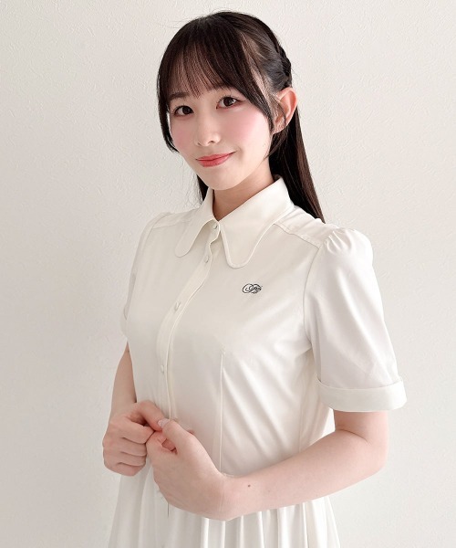 F i.n.t(フィント)の「ラビットカラーバルーンシャツワンピース/fint フィント(シャツワンピース・レディース・ライトイエロー/オフホワイト/ネイビー×ホワイト・FREE)」の8枚目の写真