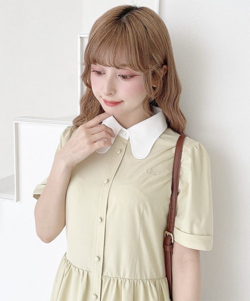 F i.n.t(フィント)の「ラビットカラーバルーンシャツワンピース/fint フィント(シャツワンピース・レディース・ライトイエロー/オフホワイト/ネイビー×ホワイト・FREE)」の12枚目の写真