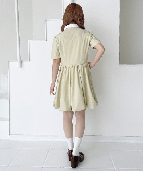 F i.n.t(フィント)の「ラビットカラーバルーンシャツワンピース/fint フィント(シャツワンピース・レディース・ライトイエロー/オフホワイト/ネイビー×ホワイト・FREE)」の16枚目の写真