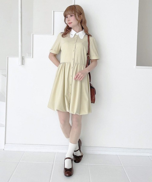F i.n.t(フィント)の「ラビットカラーバルーンシャツワンピース/fint フィント(シャツワンピース・レディース・ライトイエロー/オフホワイト/ネイビー×ホワイト・FREE)」の18枚目の写真