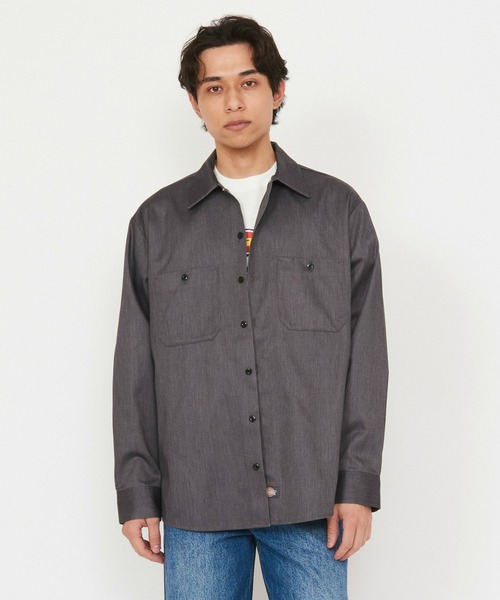 Dickies(ディッキーズ)の「Dickies/ディッキーズ ライト ワークシャツ 長袖 (Japan fit)(シャツ/ブラウス・メンズ・ヘザーグレー/ブラック/ライトベージュ・MEDIUM/LARGE)」の1枚目の写真