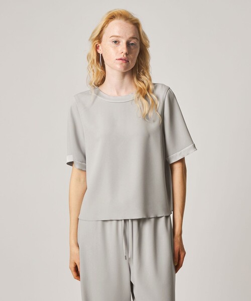 Steven Alan(スティーブンアラン)の「<Steven Alan>バックサテン ジョーゼット ショートスリーブ ブラウス(シャツ/ブラウス・レディース・ネイビー/ライトグレー・FREE)」の2枚目の写真