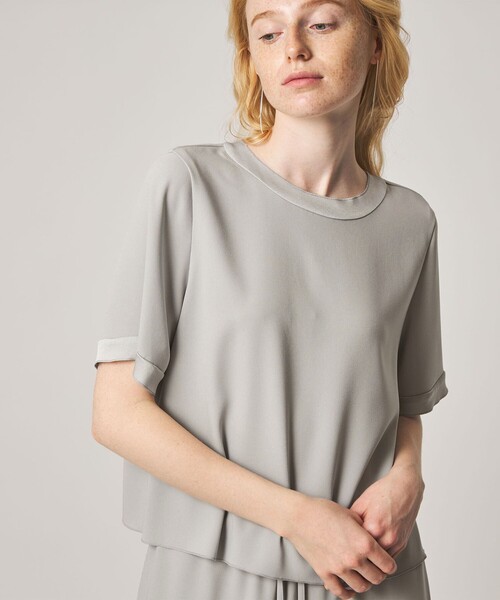 Steven Alan(スティーブンアラン)の「<Steven Alan>バックサテン ジョーゼット ショートスリーブ ブラウス(シャツ/ブラウス・レディース・ネイビー/ライトグレー・FREE)」の4枚目の写真