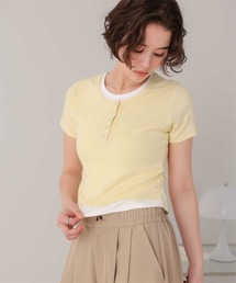 レイヤード風ヘンリーネックカットソーTシャツ