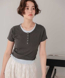 レイヤード風ヘンリーネックカットソーTシャツ