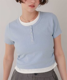 レイヤード風ヘンリーネックカットソーTシャツ
