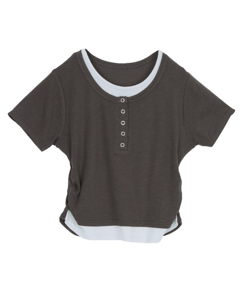 titivate（ティティベイト）の「レイヤード風ヘンリーネックカットソーTシャツ（Tシャツ/カットソー・レディース・チャコール/ライトブルー/ライトイエロー/グレー・L/M）」の12枚目の写真