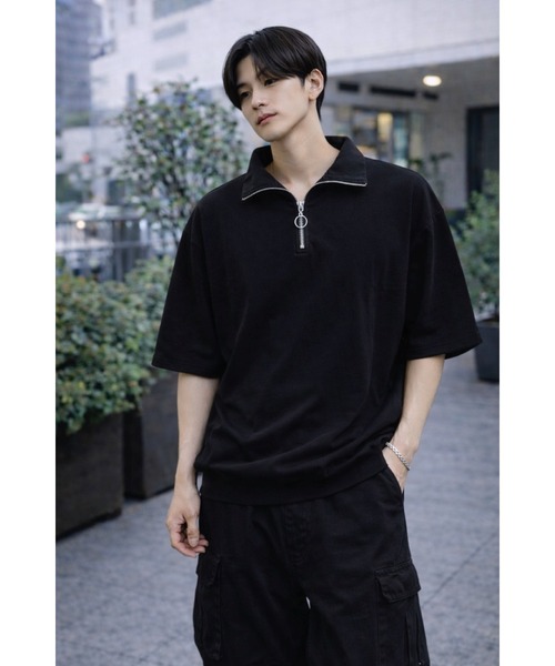CERCA(チェルカ)の「【Bls】 【ZM】【Bling Leads】梨地ジャージ ハーフZIP TEE(Tシャツ/カットソー・メンズ・グレイッシュベージュ/ブラック・L)」の1枚目の写真