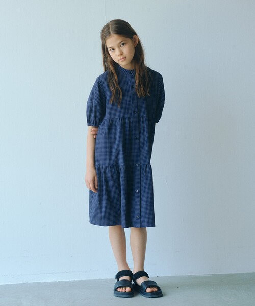 green label relaxing(グリーンレーベルリラクシング)の「チェック ワンピース / キッズ 140cm-160cm(ワンピース・キッズ・ネイビー/ライトブルー・160cm/150cm/140cm)」の1枚目の写真